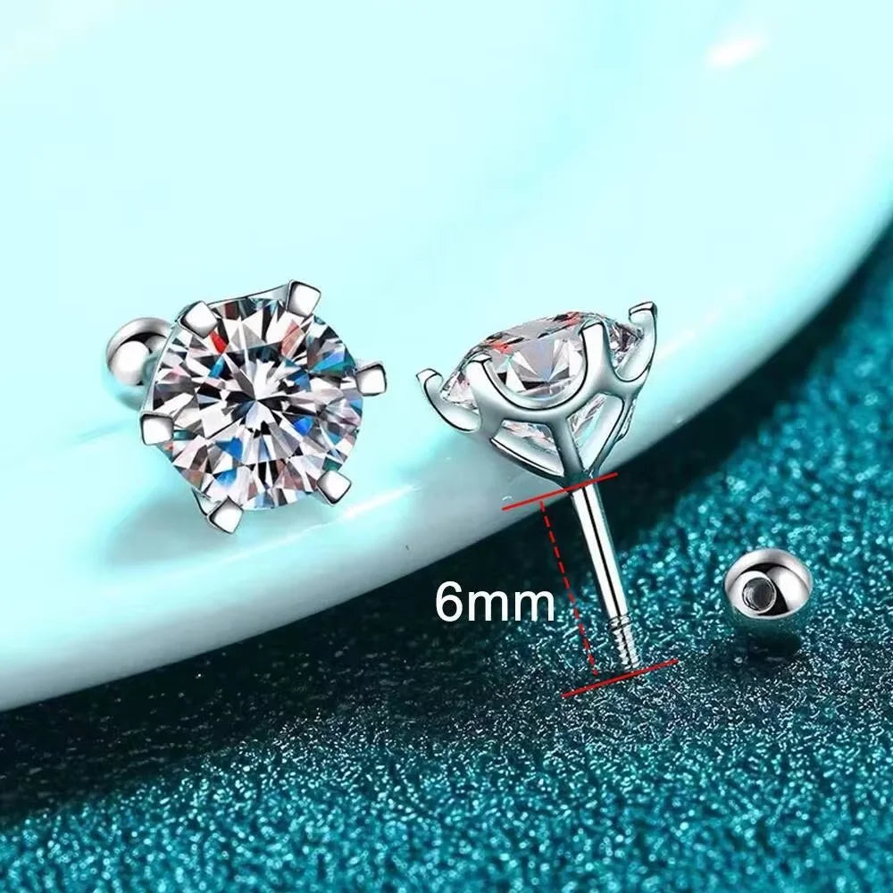 0.3-2CT Moissanite Earrings 925 Sterling Silver Round Cut Stud Earrings Piercing Earrings for Men and Women Fine Jewelry