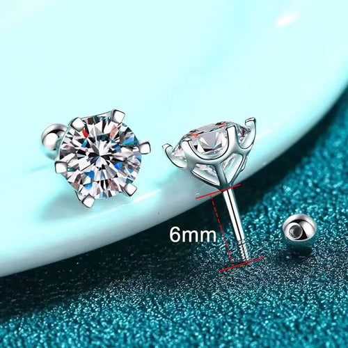 0.3-2CT Moissanite Earrings 925 Sterling Silver Round Cut Stud Earrings Piercing Earrings for Men and Women Fine Jewelry
