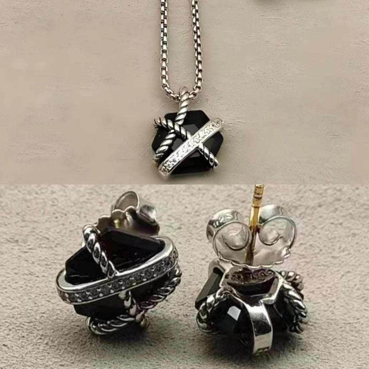 2025 New High-Quality Christmas Elegant and Simple Hexagonal Diamond Stud Earrings and Necklace Set - Valentine's Day Gift