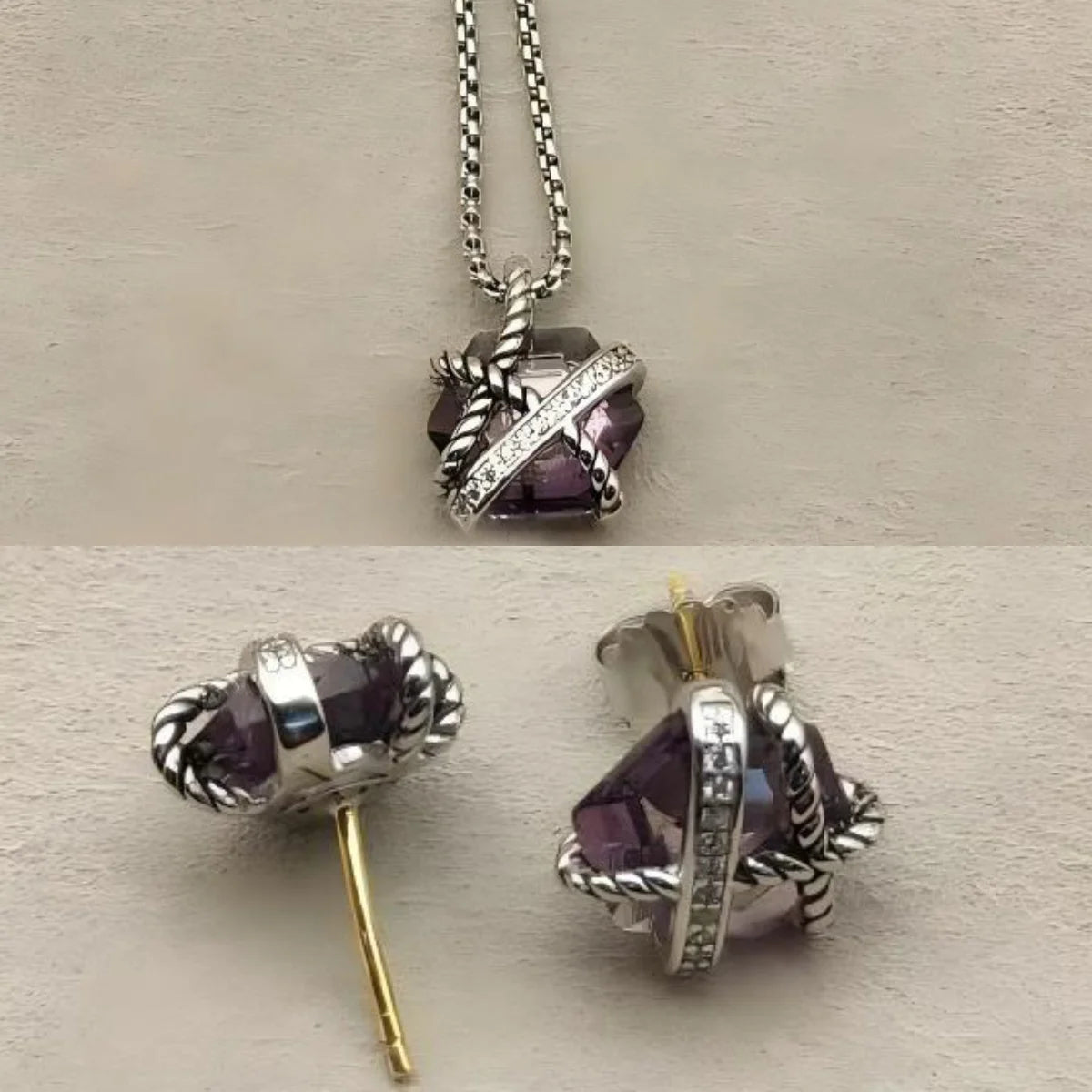 2025 New High-Quality Christmas Elegant and Simple Hexagonal Diamond Stud Earrings and Necklace Set - Valentine's Day Gift