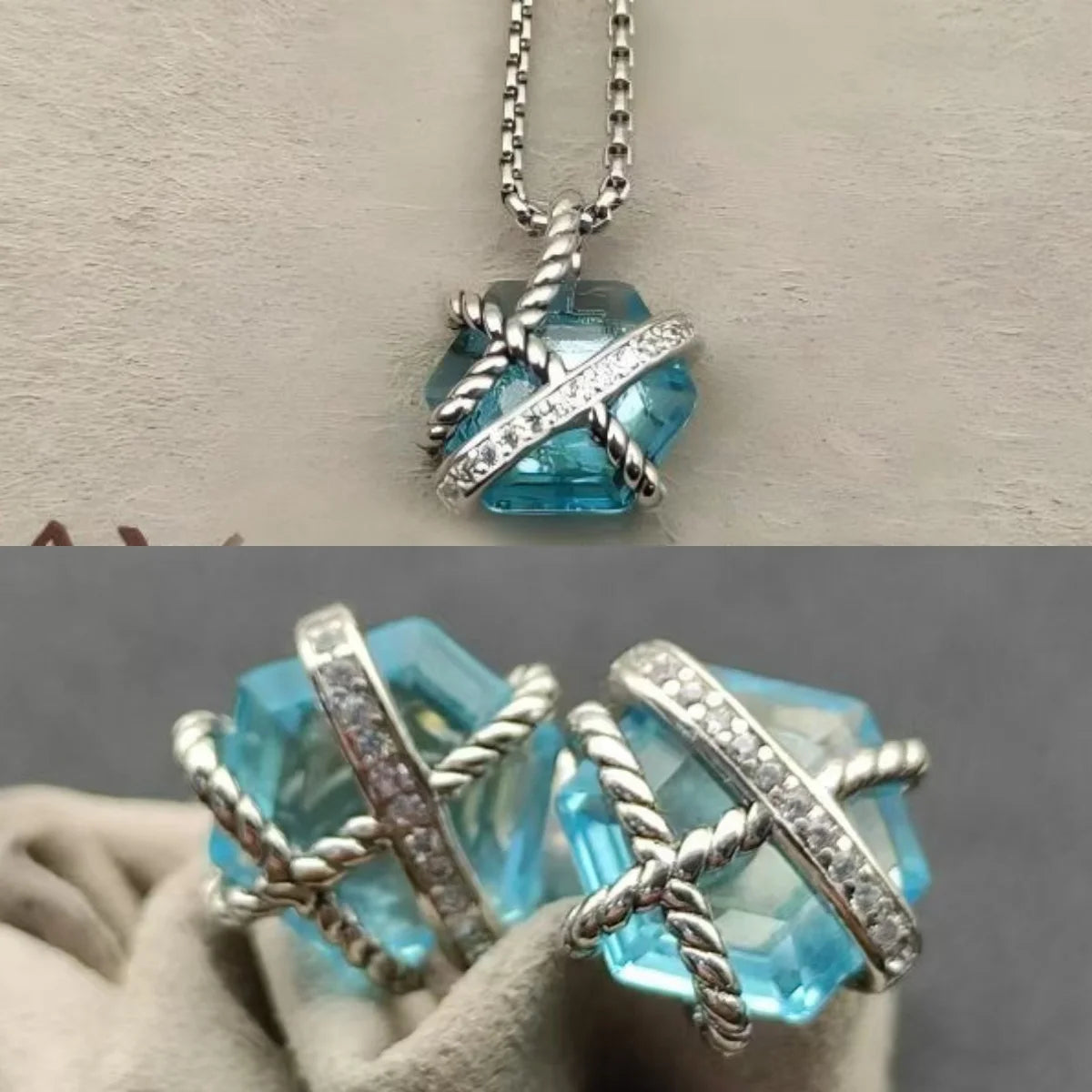 2025 New High-Quality Christmas Elegant and Simple Hexagonal Diamond Stud Earrings and Necklace Set - Valentine's Day Gift